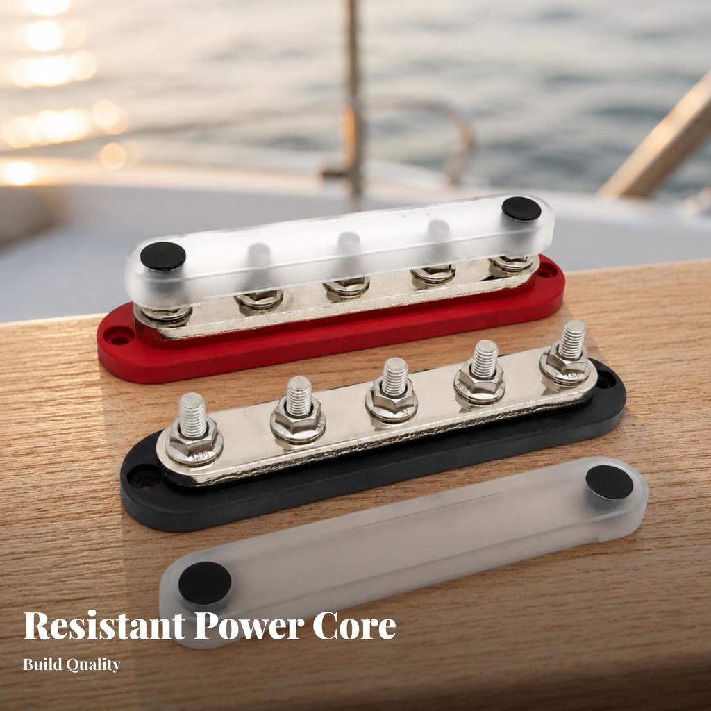 2 Pieces 5-Terminal Busbar Heat Resistant Power Distribution Block Compact