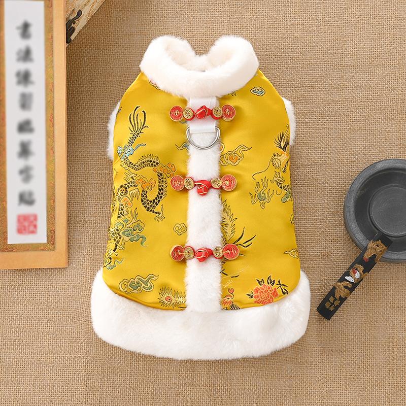 2026New Year Dog Clothes Chinese Style Tang Suit Pet Cotton Clothing Festive Print Thicken Keep Warm Dog Jacket Coat XS- XXL