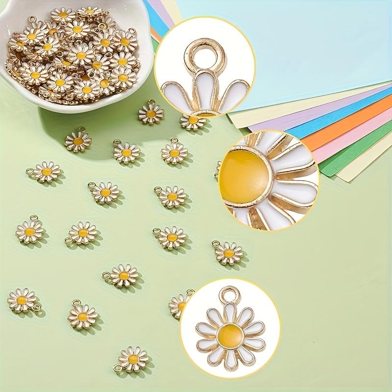 100pcs White Flower Pendant Mini Floral Chrysanthemum Pendant Enamel Alloy Daisy Pendant for Jewelry Making Bracelet Necklace