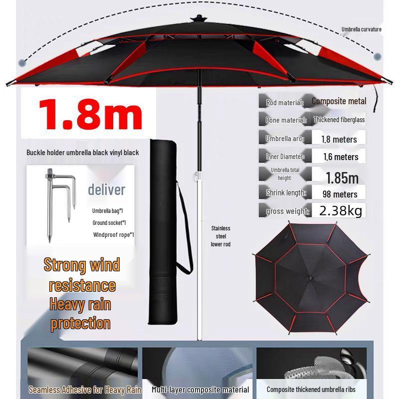 2025 Stainless Steel Large Fishing Umbrella: Thickened Double Layer Sun Protection