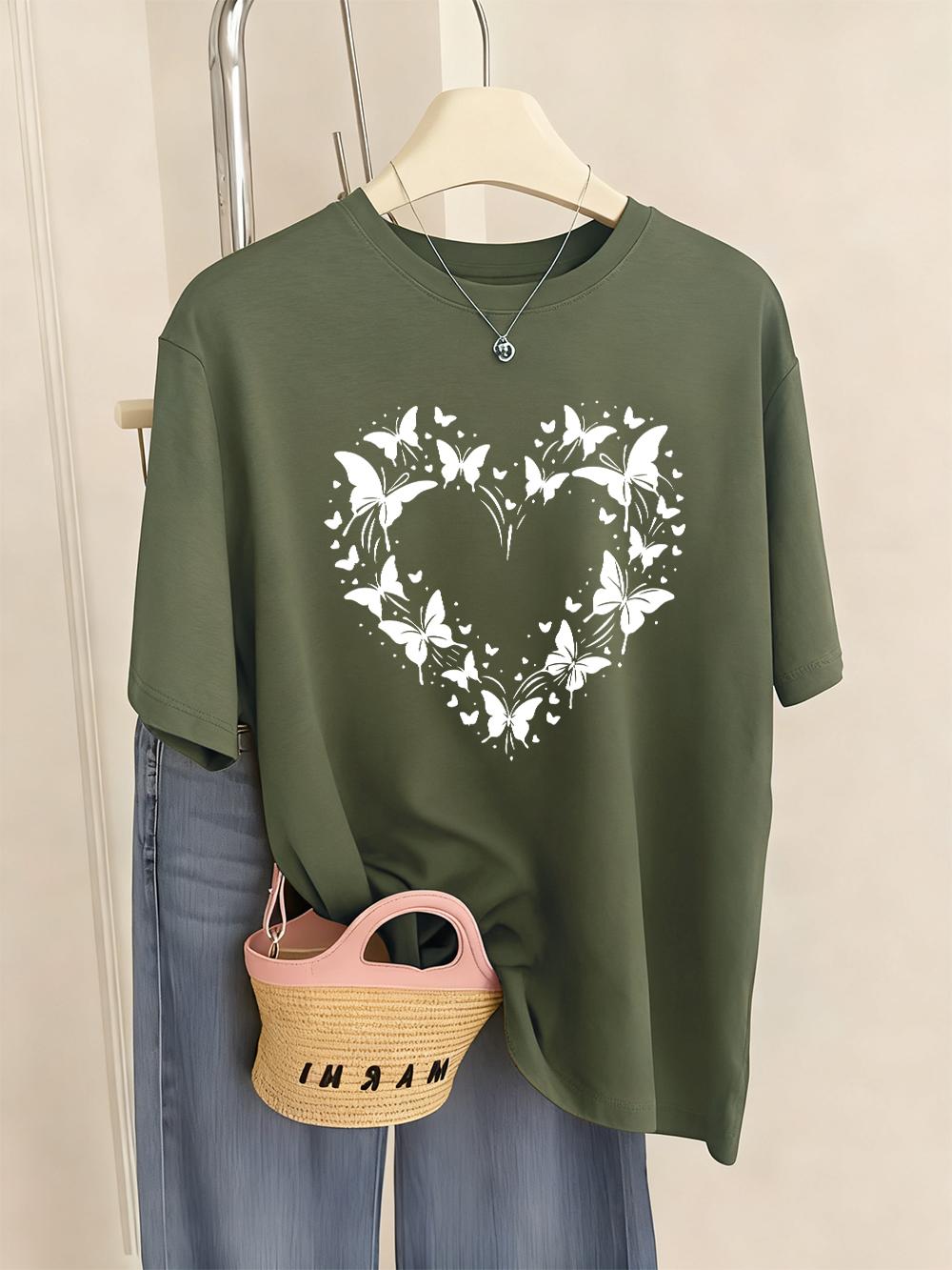 Butterfly Heart Printed TShirts Womens Summer Soft T Shirts Loose ONeck Short Sleeve Tops Casual Comfortable Woman Clothes S