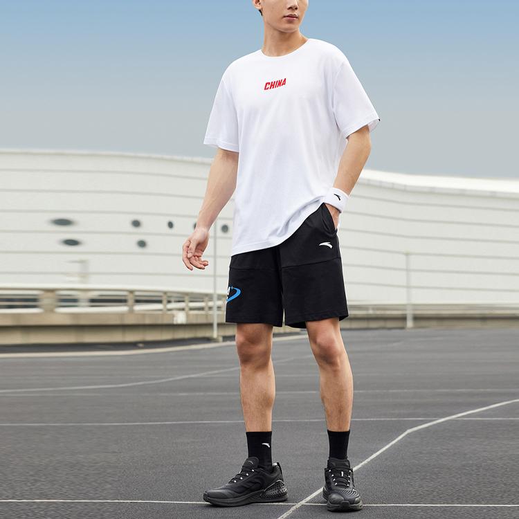 Anta Bestickter Letter Print Strick Lässiges Sport-T-Shirt Herren Oberteile Weiß 952127121-8