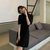 Short Sleeved Polo Collar Dress for Women Korean Version Hong Kong Style High Waist Slimming Mid Length Casual Dresses