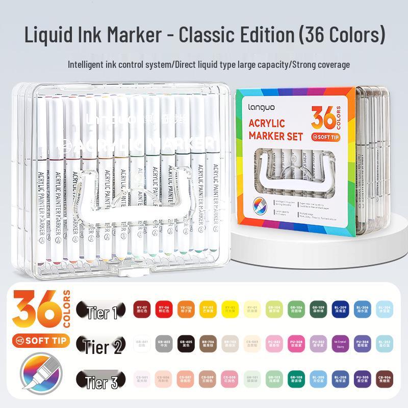 Lan Guo 288-Color Soft Tip Liquid Acrylic Markers Gift Box for Students & Children - Stackable Watercolor Pens