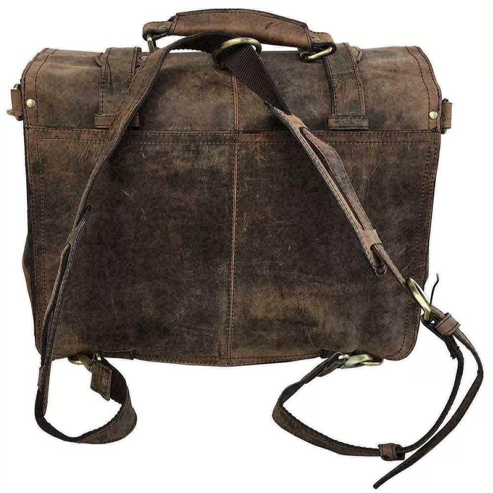 Vintage Brown Genuine Buffalo Leather Messenger Bag 16"Laptop Briefcase Satchel