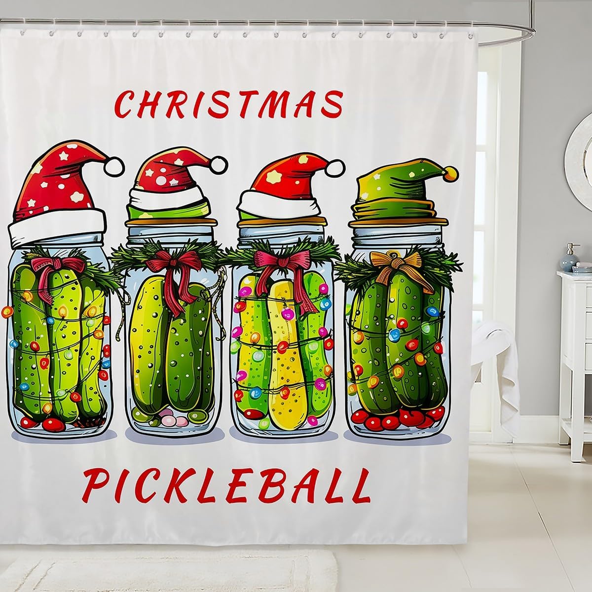 

Christmas Pickle Cartoon Shower Curtain For Pickle Lovers, Waterproof Merry Xmas Bathroom Decor With Cucumber Fun Pattern W60H190(CM)-1 Pcs