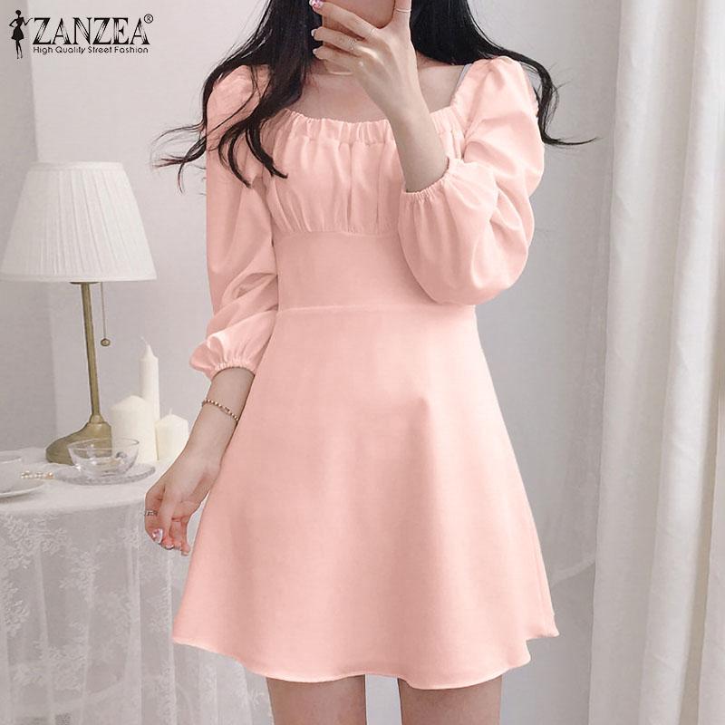 

ZANZEA Весеннее женское короткое платье с длинным рукавом и квадратным воротником