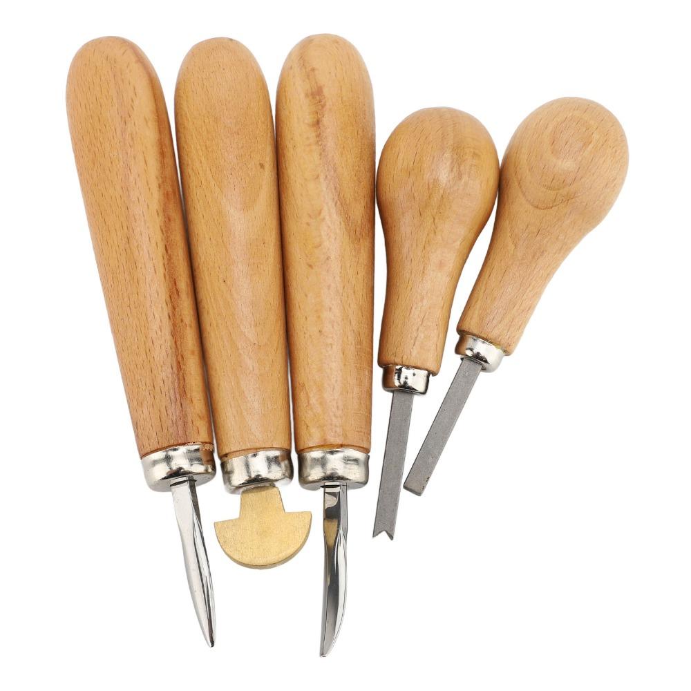 5Pcs Durable Tip Setting Tool Wood Handle Carving Chisel Long Use Prong Pusher Jewelry Making