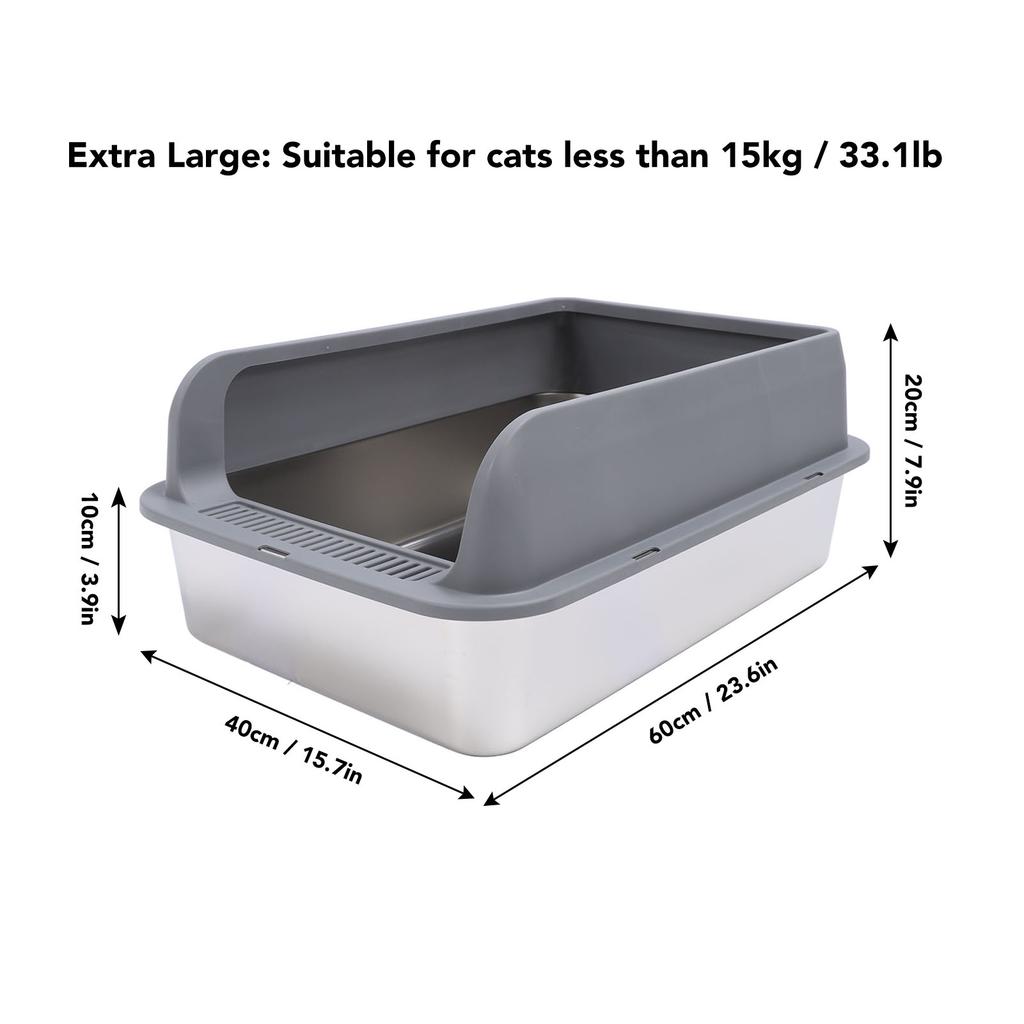 Stainless Steel Litter Box Semi Enclosed Anti Splashing Odorless Easy to Clean Cat Litter Box with Lid for Large Cats