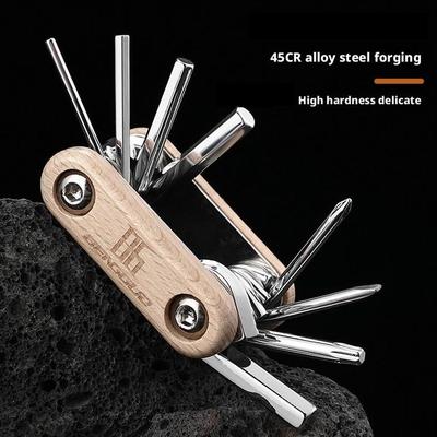 Tragbares 8-in-1 Fahrrad-Multitool Faltbares Fahrradreparaturwerkzeug 45CR Stahl Galvanisiert Titan Inbusschlüssel Schraubendreher-Set