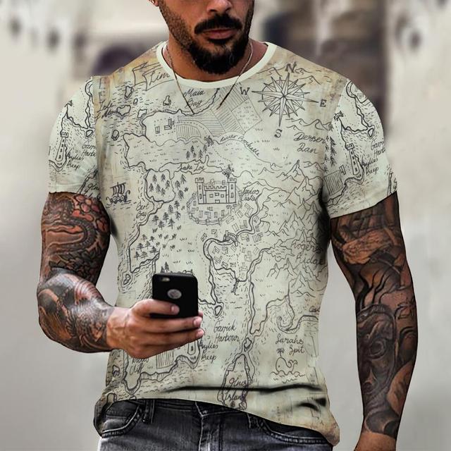 

Винтажная мужская футболка, рубашка с изображением корабля, топы с принтом компаса, футболки с короткими рукавами, свободная повседневная мужская одежда, повседневная уличная одежда 6XL