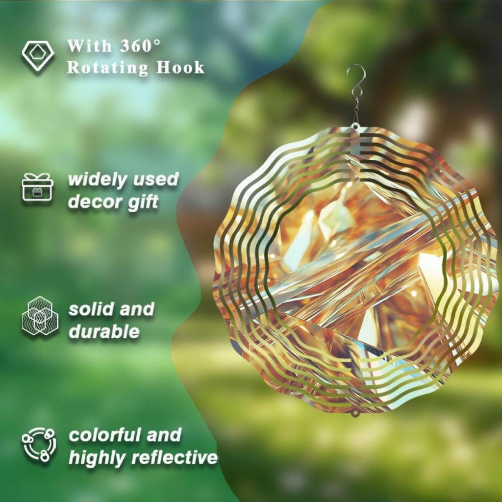 10 Inch Orange Golden Wind Spinner 360 Degree Rotating Metal Wind Chime for Outdoor Garden Patio Balcony Decor All Season Gift