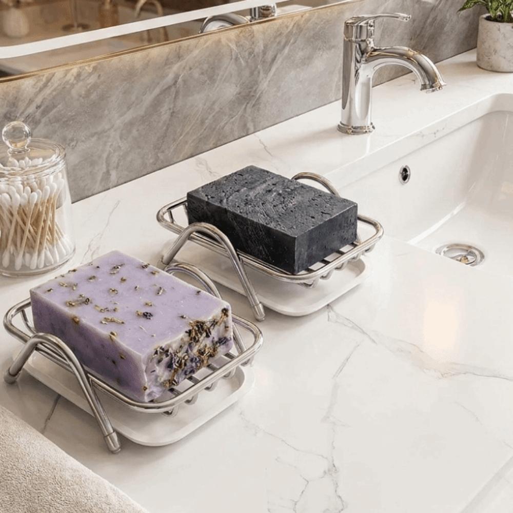 2PCS Space Saving Self Draining Soap Dish Non-Slip Soap Storage Rack  Kitchen