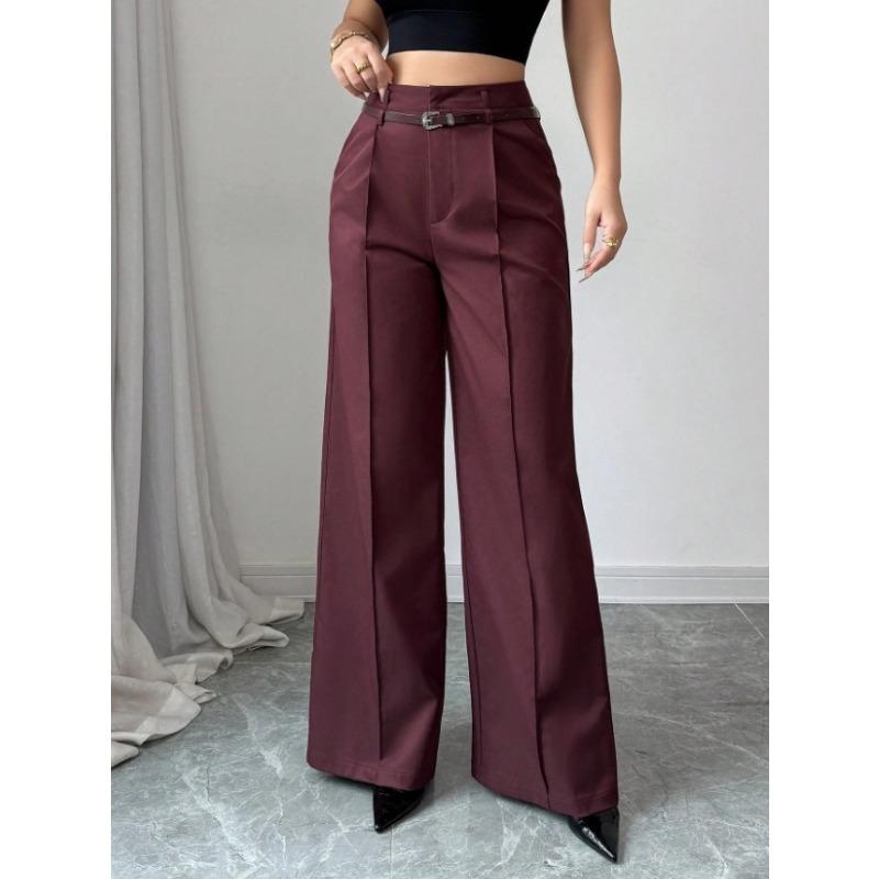 2026 Fashion High Waisted Wide Leg Trousers with Belt Solid Color Office Wear Casual Business Straight Leg Pants Spring Women's Bottoms