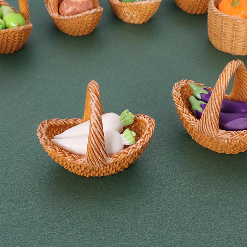 3Pcs/Set Dollhouse Simulation Vegetable Handheld Basket Model Mini Vegetables Decoration For 1/12 Dolls House Kitchen Play Toys