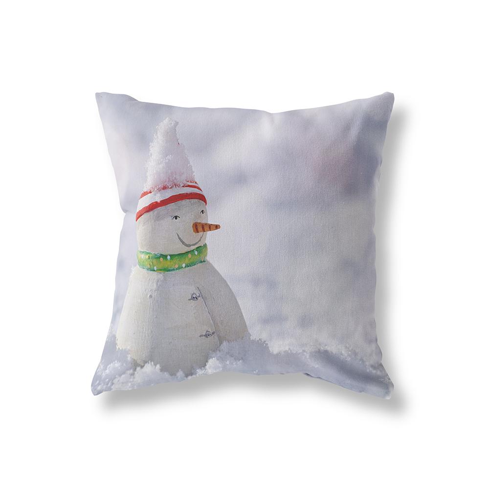Merry Christmas Cute Snowman Print Pattern Polyester Cushion Cover Home Living Room Sofa Decoration Square Pillow Pillow Cover