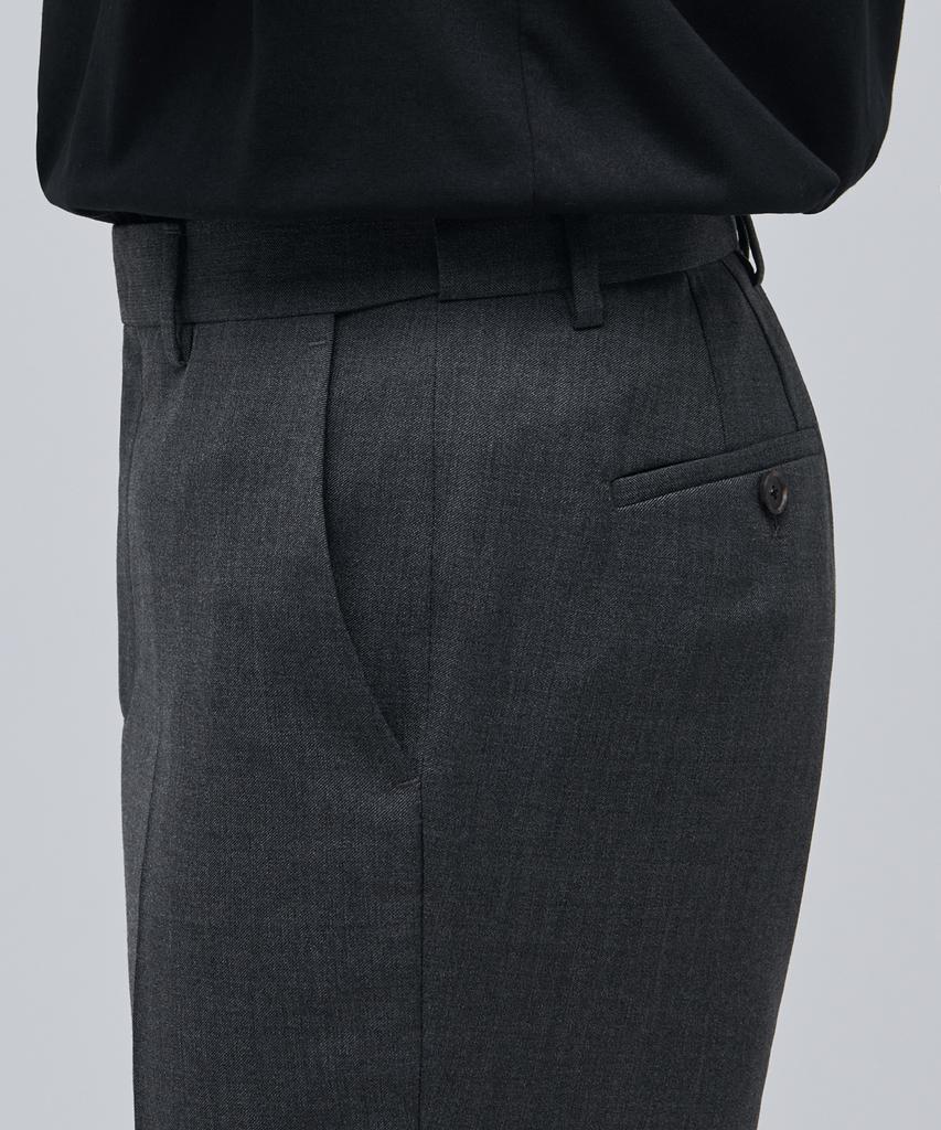 MUSINSA STANDARD Wool Blend Semi-Wide Hidden Elastic Waist Slacks [Medium Gray]