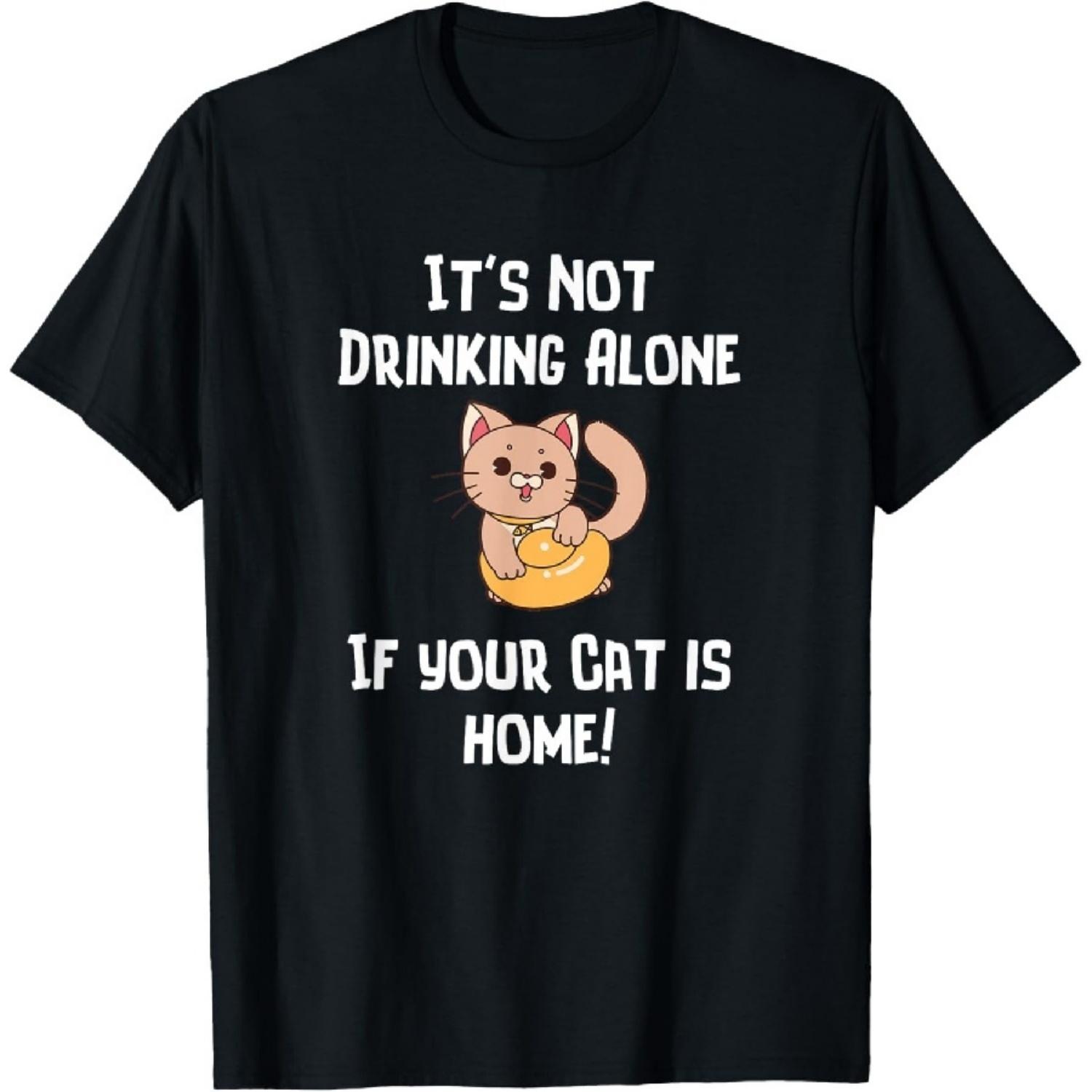 Это не одинокое пьянство, если дома есть кот. Юмористическая футболка-новинка S