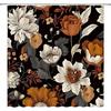 Black Boho Floral Shower Curtain Vintage Colorful Abstract Botanical Mid Century Modern Aesthetic Retro Fabric Bathroom Curtain with Hook