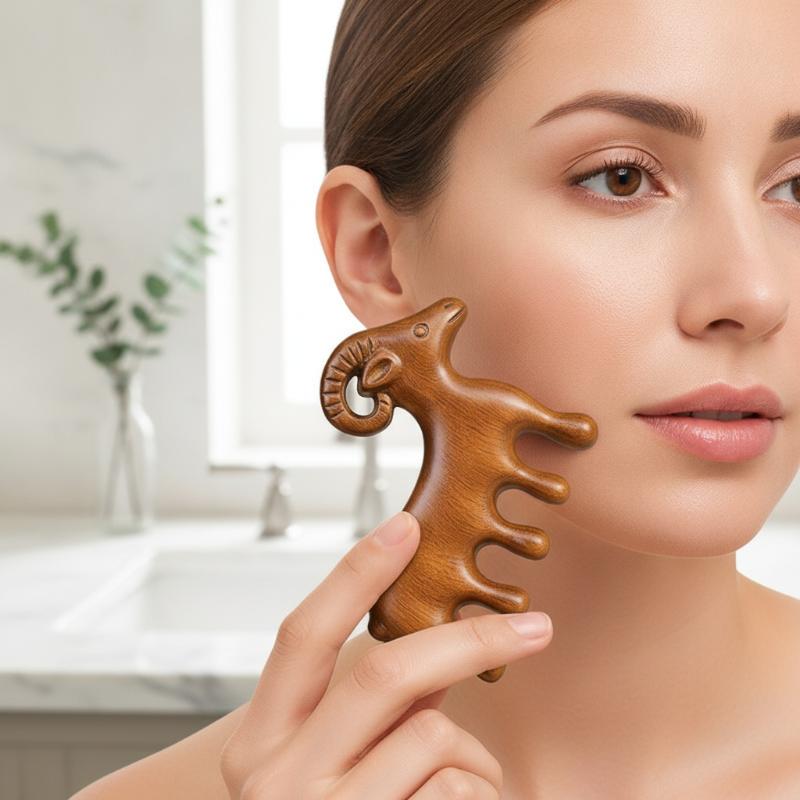 Sandalwood Goat Shaped Massage Comb Smooth Rounded Teeth Scalp Soothing For Daily Hair Care Home Relaxation