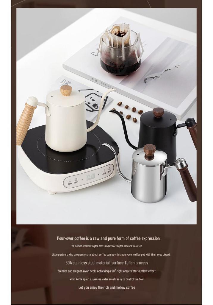 Caffettiera pour-over in acciaio inossidabile 304 con manico in legno e beccuccio lungo e sottile - Regalo per la preparazione del caffè filtro domestico/commerciale