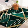 Luxury Geometric Area Rug – Washable Plush Gold & Green Living Room Carpet, Oversized Bedroom Bedside Mat
