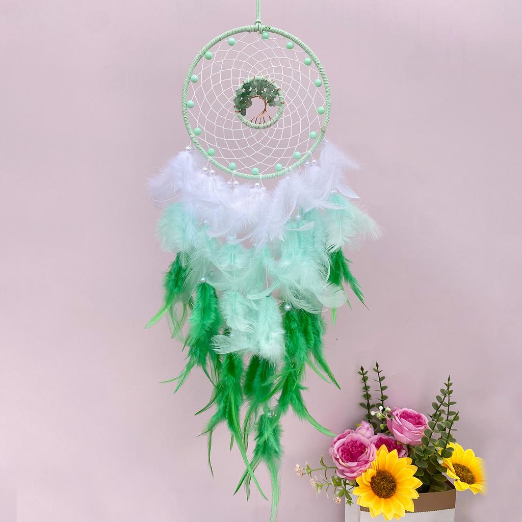 Home Decoration Light Luxury Dreamcatcher Feather Hanging Crystal Stone Tree of Life Woven Wind Chimes Living Room Wall Decor Wall Hanging