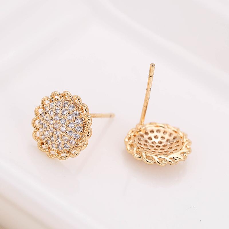Sunflower Diamond Stud Earrings with Lace Metal and Copper Needle - Women's Elegant Niche Jewelry