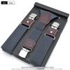 European-Style Plaid Suspenders with Leather Accents and Three-Clip Design
