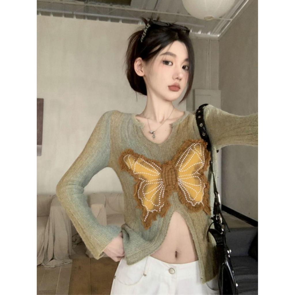 Butterfly Design Slim Fit Long Sleeve Knitted Sweater for Women - Autumn Collection