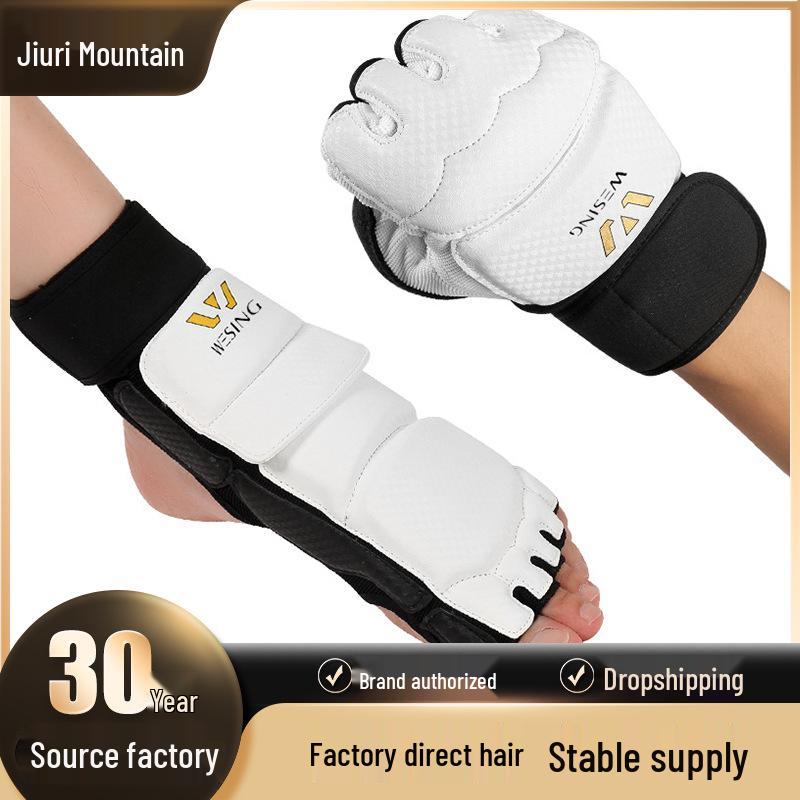 Jiuri Mountain Taekwondo Half-Finger Gloves & Instep Protectors for Competition and Training - White