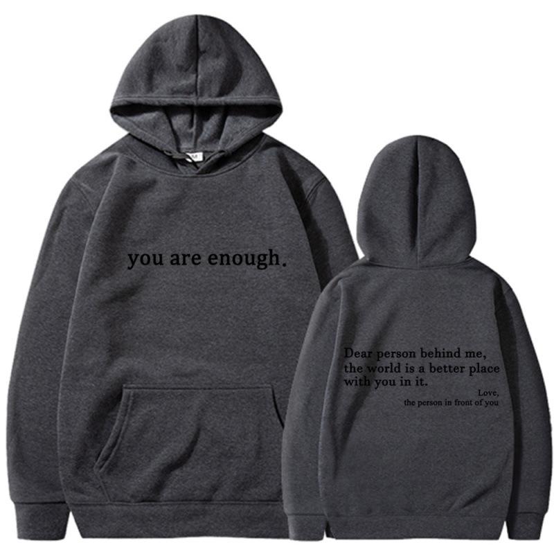 Men's and women's fleece sweater plain letter print pocket drawstring print hoodie