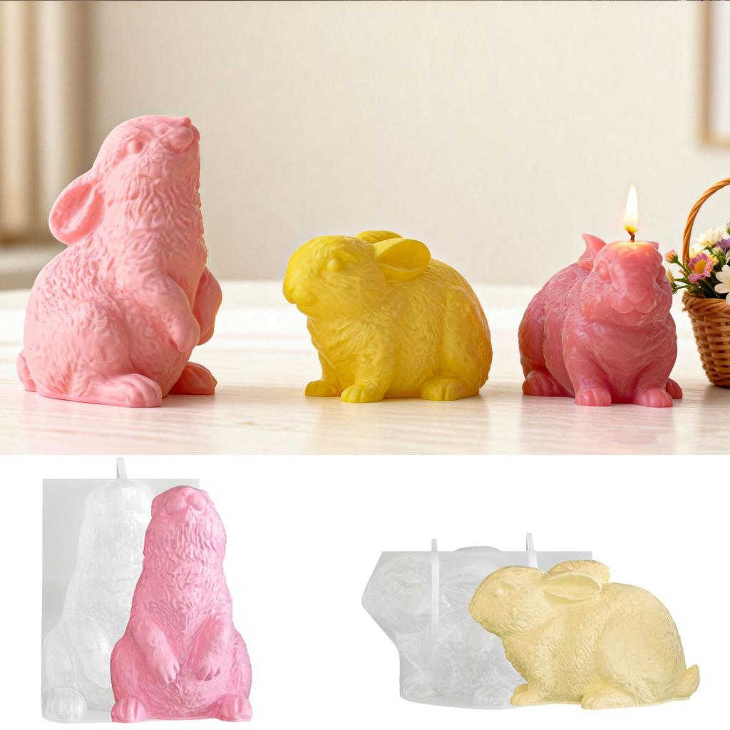 Easter Bunny Silicone Candle Mold DIY Handmade 3D Rabbit Figurine Aromatherapy Candle Plaster Concrete Craft Mold Home Decor