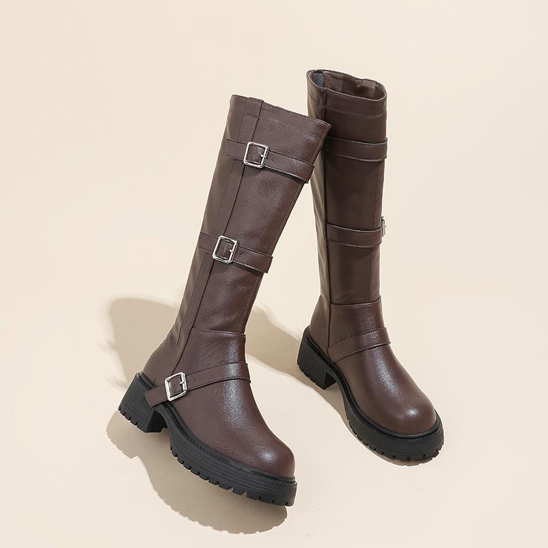 

Autumn and winter new boots women s 2025 brown Maillard platform thick heel thin rear zipper long knight boots high boots 35 коричневый