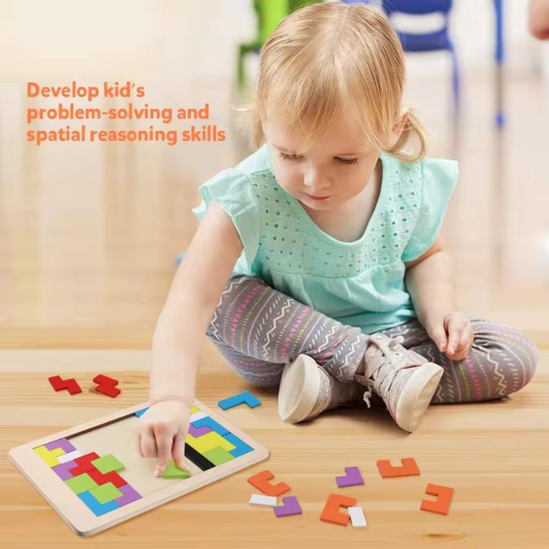 Wooden Puzzle Tangram Montessori Materials Building Blocks Children Learning Toys 1 Set Early Education Fun Game Baby Thinking