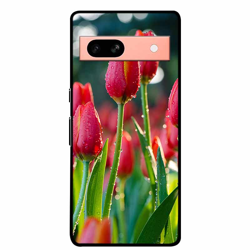 Per Google Pixel 7a 5G Custodia 6.1" Cover Fiori Bordo Nero Silicone TPU Morbida Cover Posteriore Per Google Pixel7a 2023 Custodia Telefono Fundas