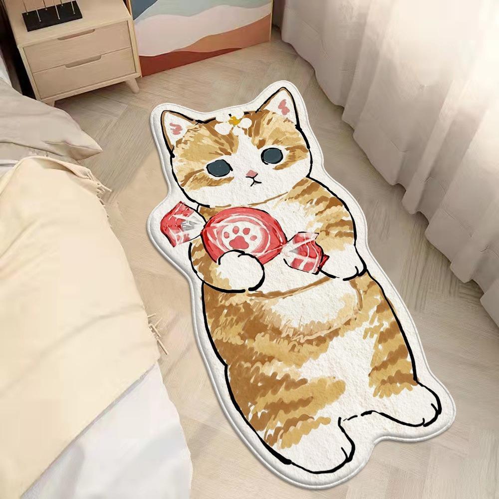 Irregular Cartoon Cat Carpet Faux Cashmere Bedside Rug Bedroom Area Rugs for Sofa Coffee Table