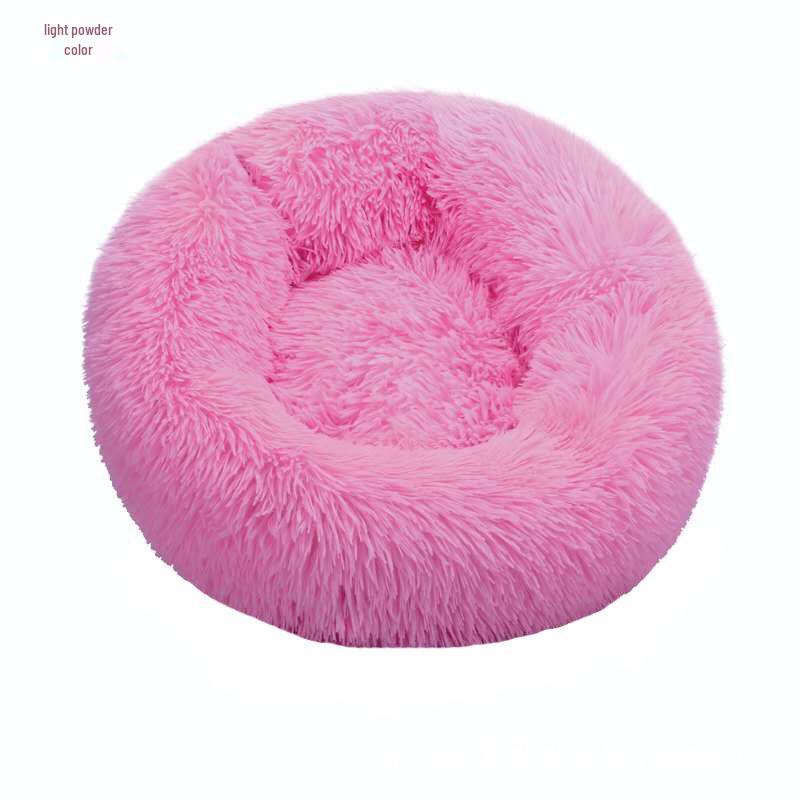 Round Long-Haired Pet Bed - PV Velvet Bed for Dogs & Cats