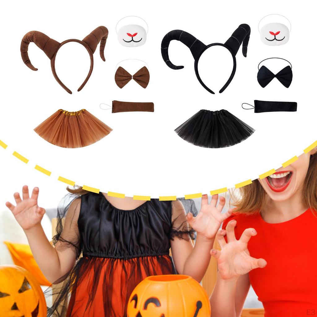 Antelope Horns Headband Animal Costume Bow Tail Skirt for Performance Halloween