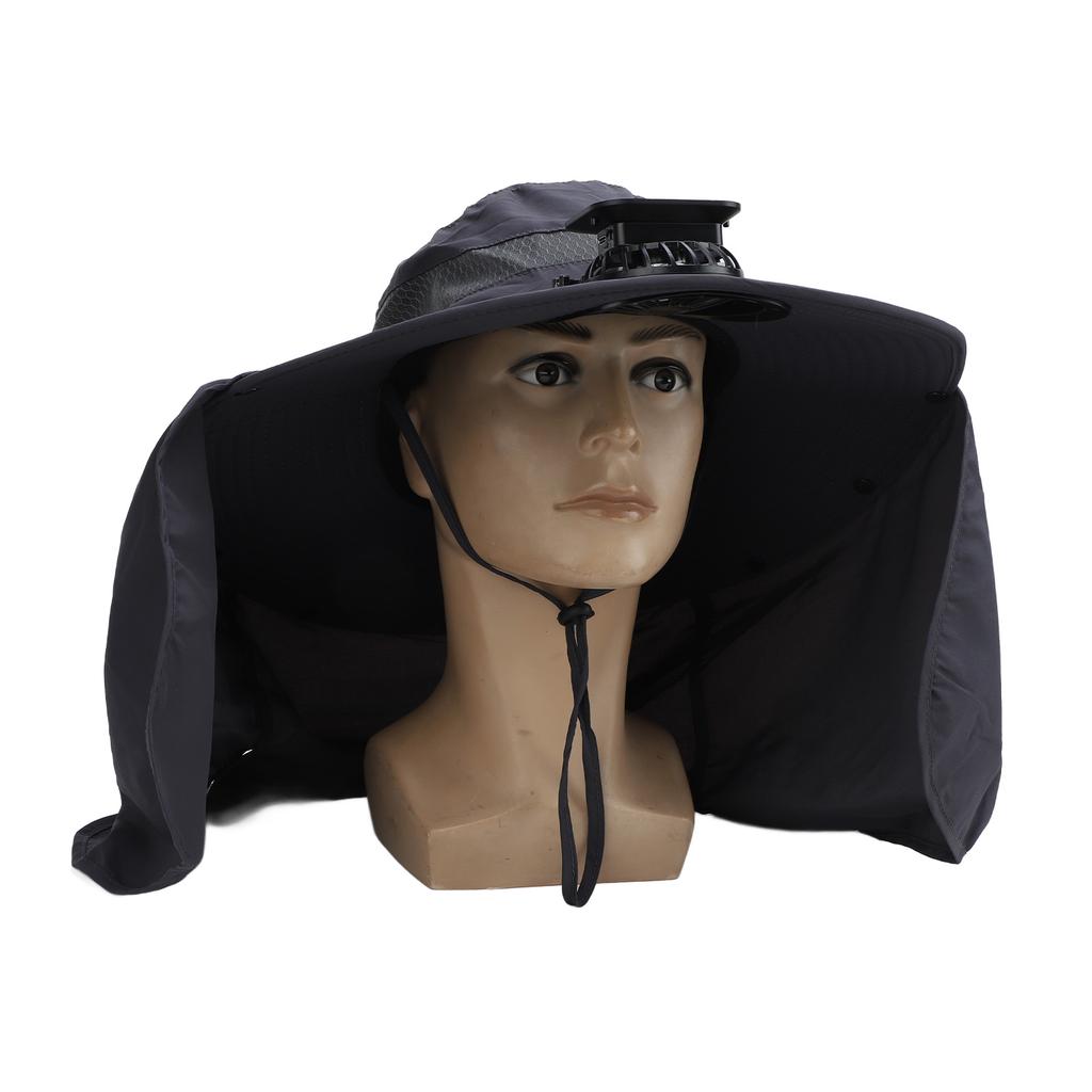 Sun Hat with Solar Fan 3 Wind Speeds Outdoor UPF50 Sun Hat Wide Brim Fishing Hat with Neck Flap USB Charging