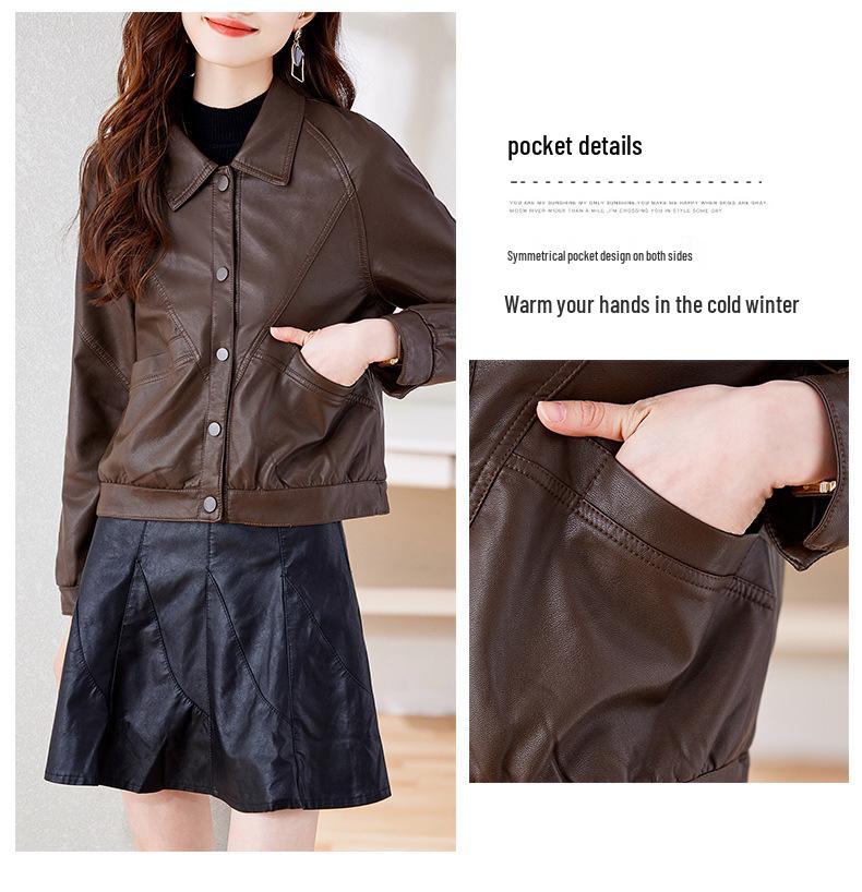 2025 Herbst/Winter Damen Trendige Kurze Schafslederjacke