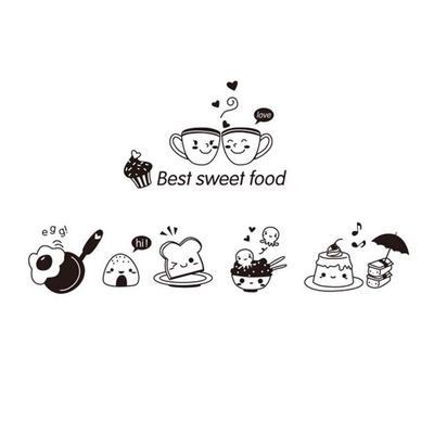 Küche Kaffee Süßes Essen Cartoon Mädchen Kochen DIY Wandaufkleber Esszimmer PVC Tapete Abnehmbare Aufkleber