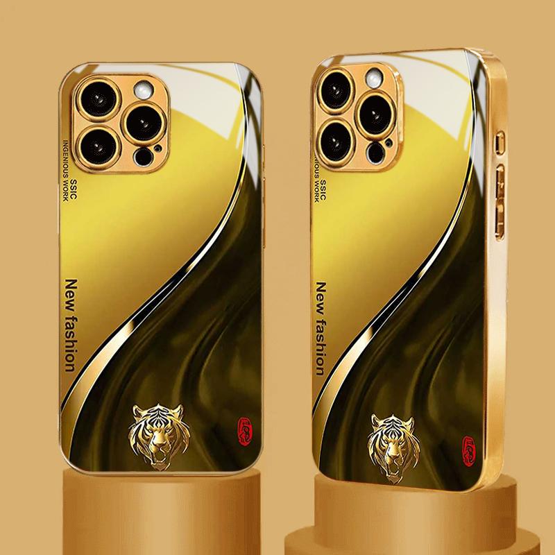 Popular Metal Lion Tempered Glass Phone Case For iPhone 16 17 Pro Max 14 15 Plus 11 12 13 Pro 17 Air 16E Lens Protection Cover