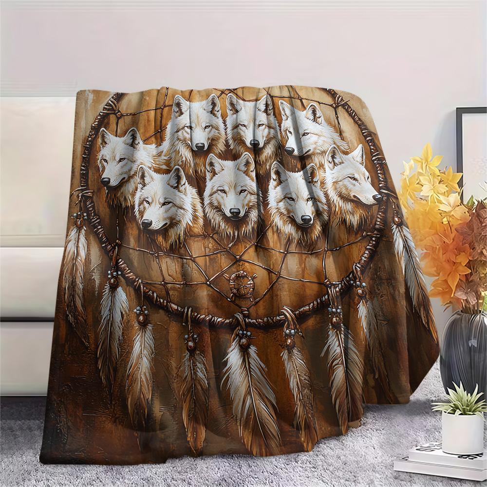 Koc Flanelowy z Nadrukiem Wilka, Wysokiej Jakości, Wygodny na Wszystkie Pory Roku, Wystrój Domu, Ciepło i Komfort, Idealny na Prezenty Świąteczne