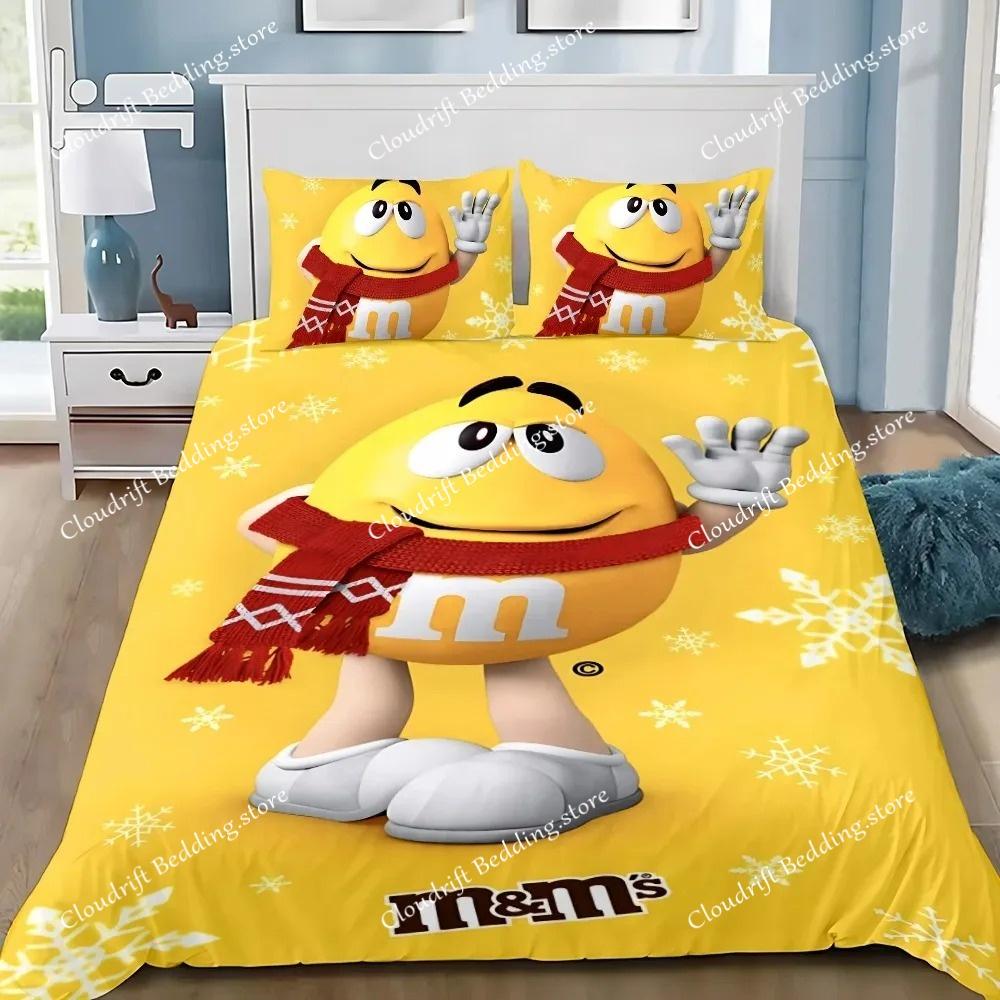 Exquisite 3D M&M Wallpaper Chocolate Digital Printing Bedding Set Duvet Cover Comforter Bed Adult Girls Boys Gift