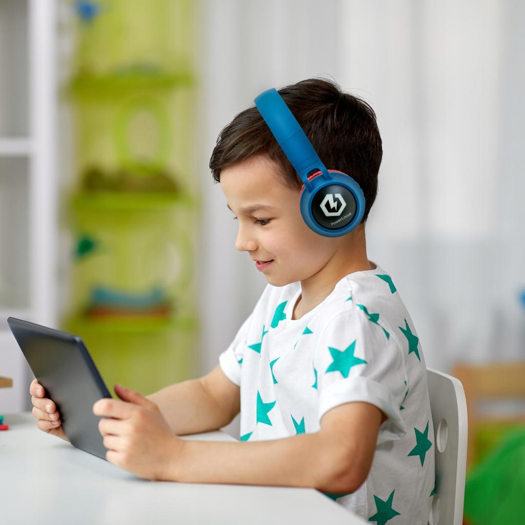 PowerLocus Buddy BlueRed Wireless LED MicroSD AUX Headphones for Kids