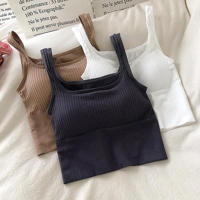 Top corto senza cuciture Intimo donna Canotta a forma di U senza fili Spalline larghe Bralette a righe tinta unita Top a tubo intero