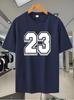13C Sporty Casual 23 Graphic Print T-shirt - Navy Blue Breathable Short Sleeve Round Neck Tee for Casual Attire & Athletic Activities