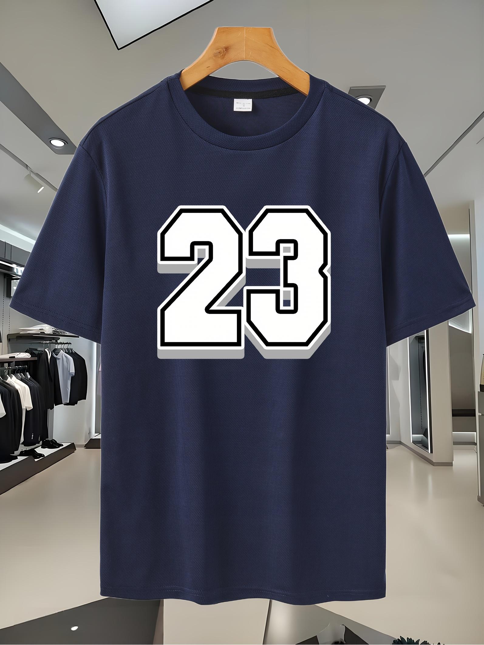 

13C Sporty Casual 23 Graphic Print T-shirt - Navy Blue Breathable Short Sleeve Round Neck Tee for Casual Attire & Athletic Activities S