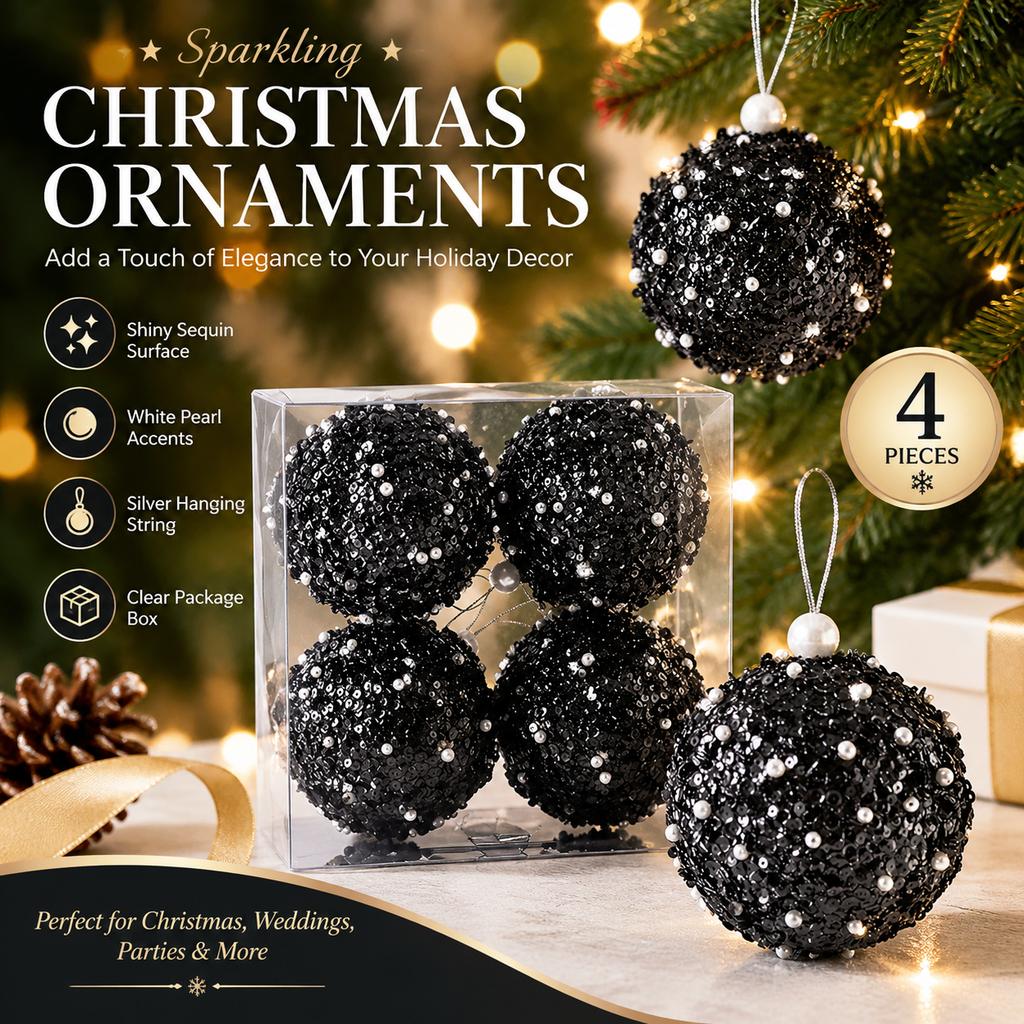 Western Style Foam Christmas Ornament Balls, Set of 4